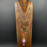 Multi agate beaded necklace with agate and druzy drop - gold