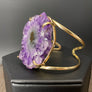 Amethyst/Jasper stalactite slice prong set cuff - gold