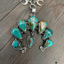 Long seven stone turquoise statement necklace - silver tone