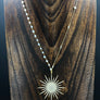 Rainbow moonstone, bezel cz and pavé cz sunburst necklace
