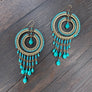 Turquoise toned chandelier earrings - gold tone