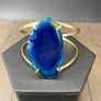 Dark denim blue agate slice cuff bracelet - gold