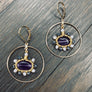 Amethyst and seed bead drop hoop earring - gold filled