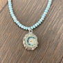 Larimar beaded necklace with amethyst/Jasper stalactite slice - silver