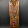 Multi agate beaded necklace with agate and druzy drop - gold