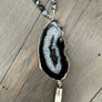 Hand knotted jasper and tiger's eye necklaces with agate + bone horn - silver