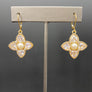 Faux pearl and cz flower earrings - gold