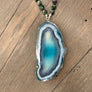 Ruby Zoisite hand-knotted necklace with agate slice - silver