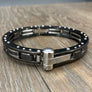 Nailhead accent hinged bangle bracelet - gloss black and chrome