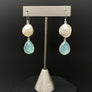 Large freshwater pearl with sea foam chalcedony earring - sterling silver