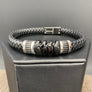 Vegan leather braided bracelet - silver and gunmetal