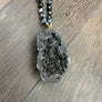 Black/Grey jasper necklace with chunky druzy - gunmetal/silver, gold tone
