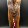 Raspberry crackle quartz “Waterfall” lariat necklace - gold