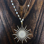 Rainbow moonstone, bezel cz and pavé cz sunburst necklace