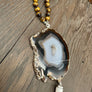 Hand knotted jasper and tiger's eye necklaces with agate + bone horn - silver