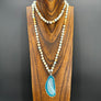Hand-knotted Amazonite necklace with agate slice - silver