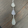 Triple druzy teardrop drop necklace in gray, sage - silver
