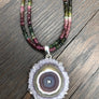 Watermelon tourmaline and amethyst stalactite slice necklace