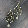 Double teardrop hoop earrings with druzy drops - gold tone