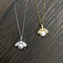 Baby bee faux pearl and cz necklace - silver, gold