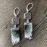 Dark rainbow coated druzy + amethyst slice earrings - silver