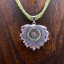 Peridot beaded double strand necklace with stalactite slice - silver