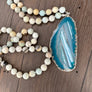 Hand-knotted Amazonite necklace with agate slice - silver