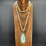 Hand-knotted Amazonite necklace with agate slice - silver