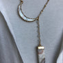 Reversible mother of pearl crescent moon and amethyst slice necklace - gold