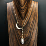 Reversible mother of pearl crescent moon and amethyst slice necklace - gold