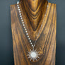 Rainbow moonstone, bezel cz and pavé cz sunburst necklace