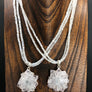 Rainbow moonstone and quartz stalactite slice necklace