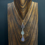 Triple druzy teardrop drop necklace in purples, sage - silver