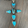 Turquoise cross statement necklace - antique silver