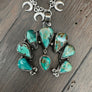 Long seven stone turquoise statement necklace - silver tone