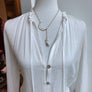 Reversible mother of pearl crescent moon and amethyst slice necklace - gold