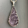 Teardrop druzy pendant - antique silver