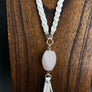 White leather with rose quartz accent necklace