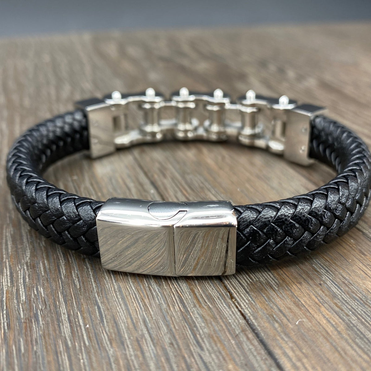 アクセサリー bryton rider650 Men's “Bicycle chain” and vegan leather bracelet - chrome – Renee