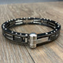 Nailhead accent hinged bangle bracelet - gloss black and chrome - Renee Piatt Collection