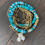 Rubber disc, paper clip and faux pearl bracelet set - gold - Renee Piatt Collection