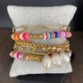 Rubber disc, paper clip and faux pearl bracelet set - gold - Renee Piatt Collection