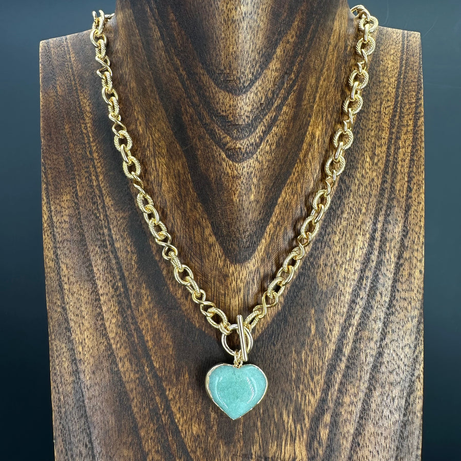 Gemstone heart "wrap and toggle" necklace - Gold