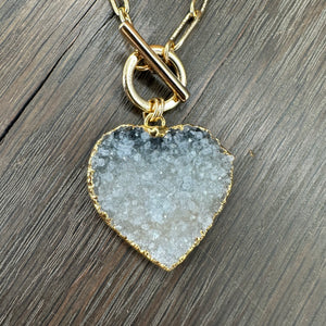 Druzy heart “wrap & toggle” necklace - gold tone