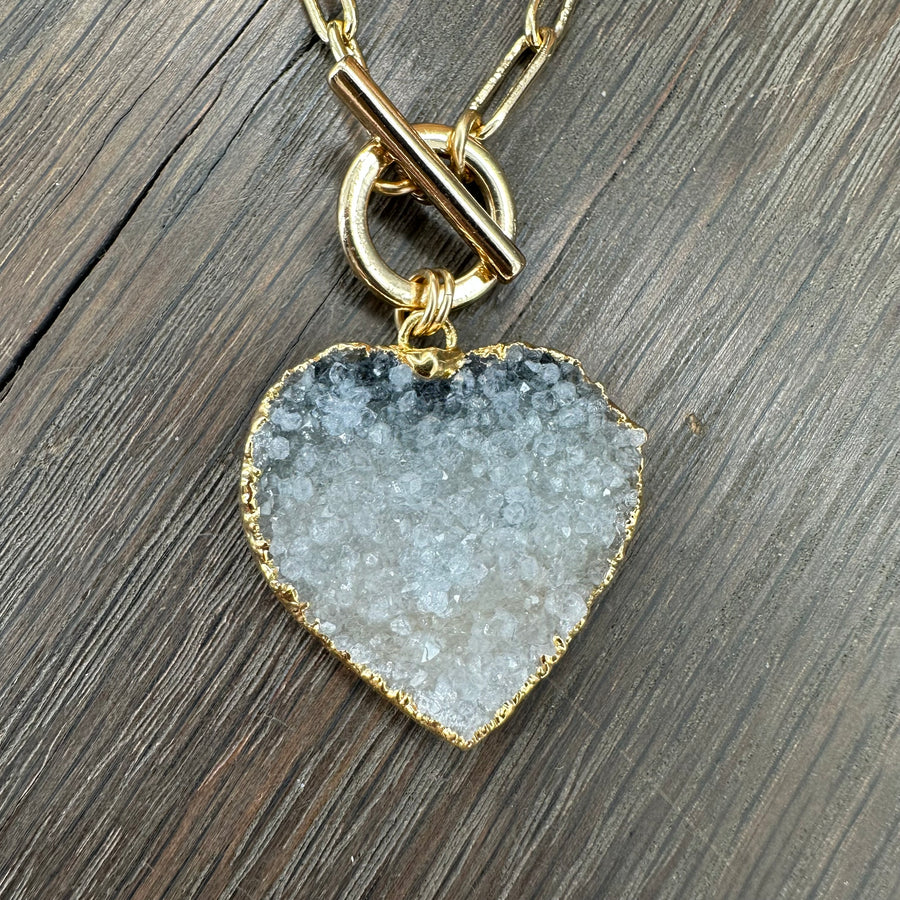 Druzy heart “wrap & toggle” necklace - gold tone