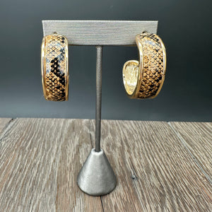 Wide faux snakeskin hoop earrings - gold