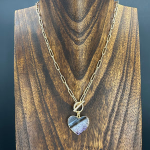 Amethyst slice wrap and toggle necklace - gold tone