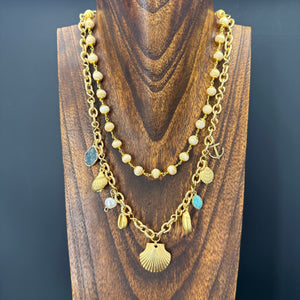 Endless summer charm double strand necklace - gold