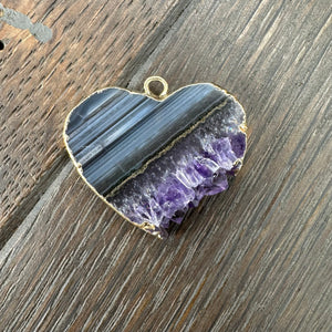 Amethyst slice wrap and toggle necklace - gold tone