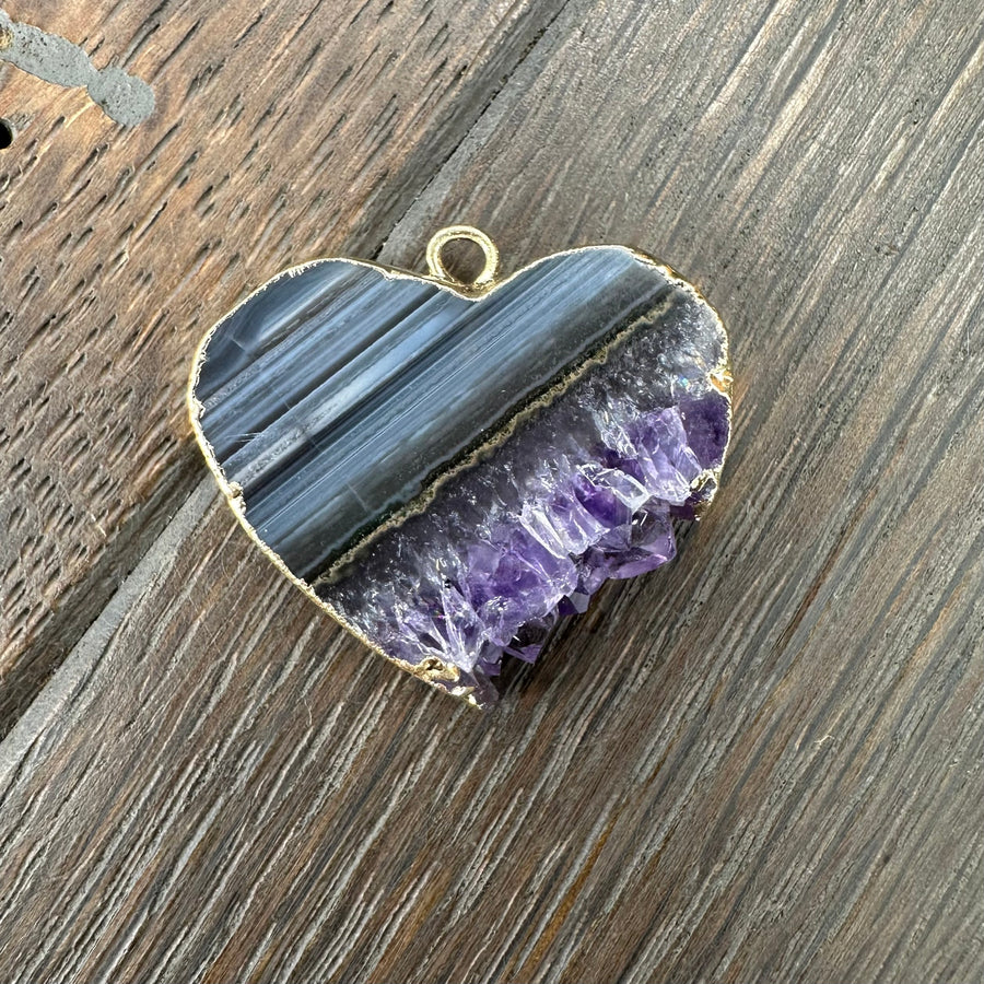 Amethyst slice wrap and toggle necklace - gold tone